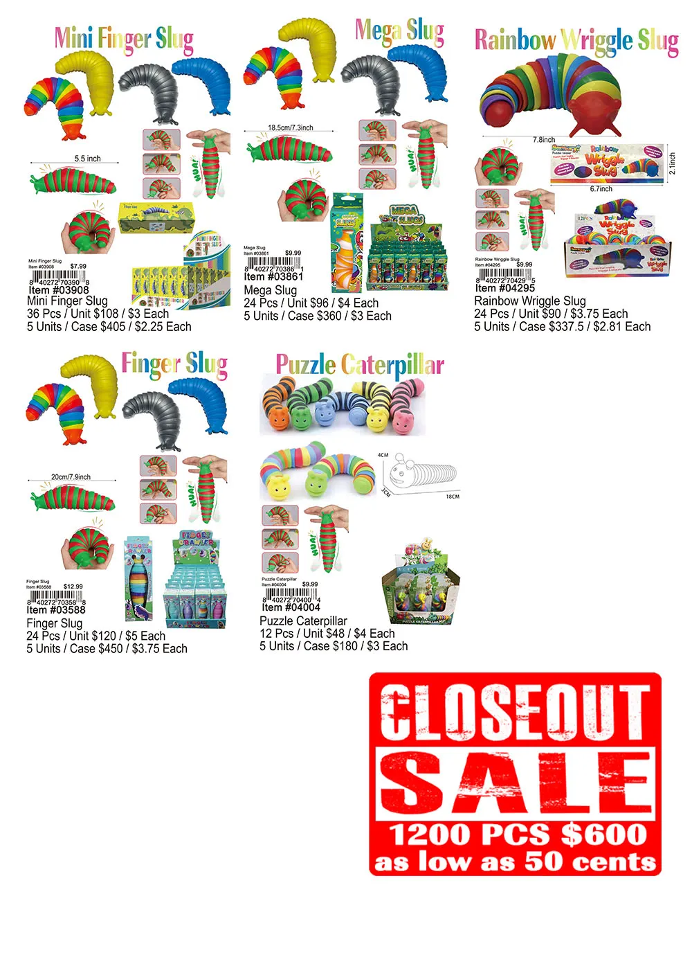 Slug Toys Assorted Combo Deal - Closeout 1200 Pcs.